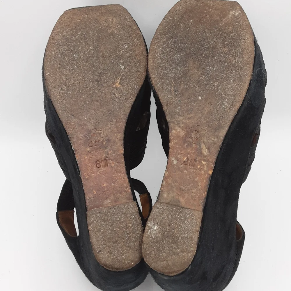 Donald J Pliner suede peep toe wedge heel.